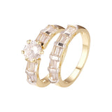 Stackable emerald cut colorful cluster double rings plated in 14K Gold colors