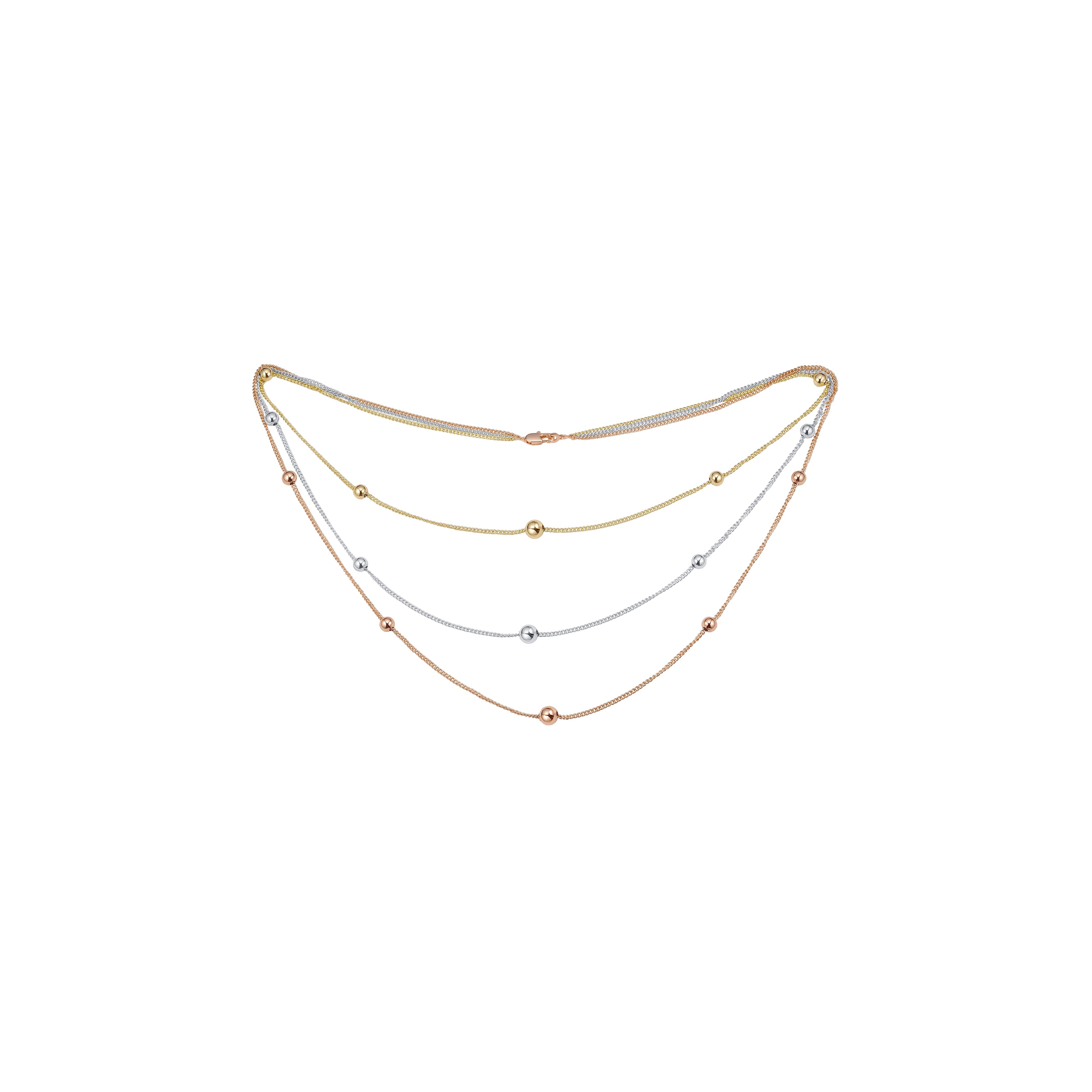 Beads long necklace plated in White Gold, 14K Gold, Rose Gold, two tone, three tone