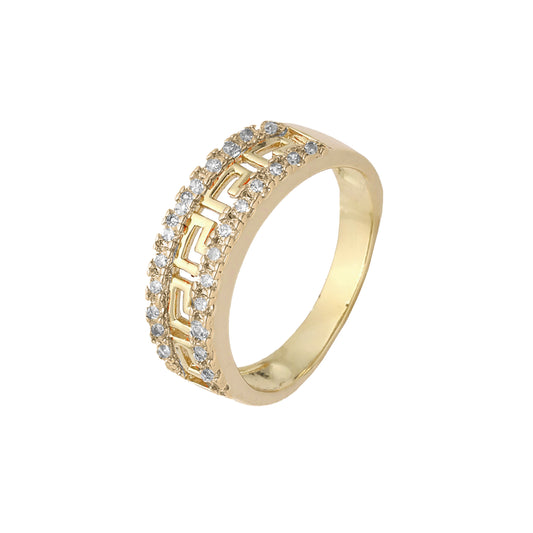 Greek key meander rings in 18K Gold, White Gold,14K Gold, Rose Gold, two tone plating colors