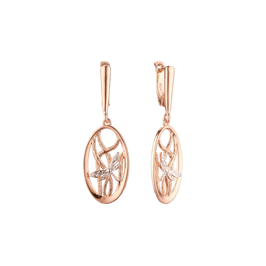 Rose Gold two tone dragonfly drop earrings