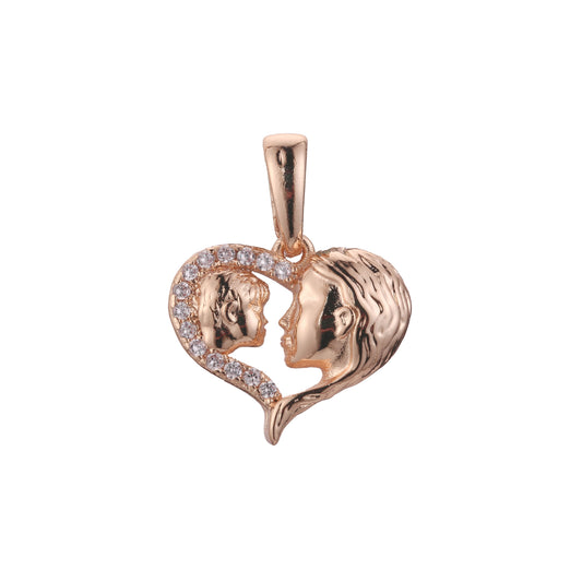 Mother and kid heart pendant in Rose Gold, 14K Gold plating colors