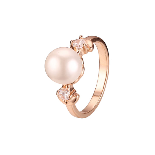 Solitaire pearl sided with 2 stones rings in 14K Gold, Rose Gold plating colors
