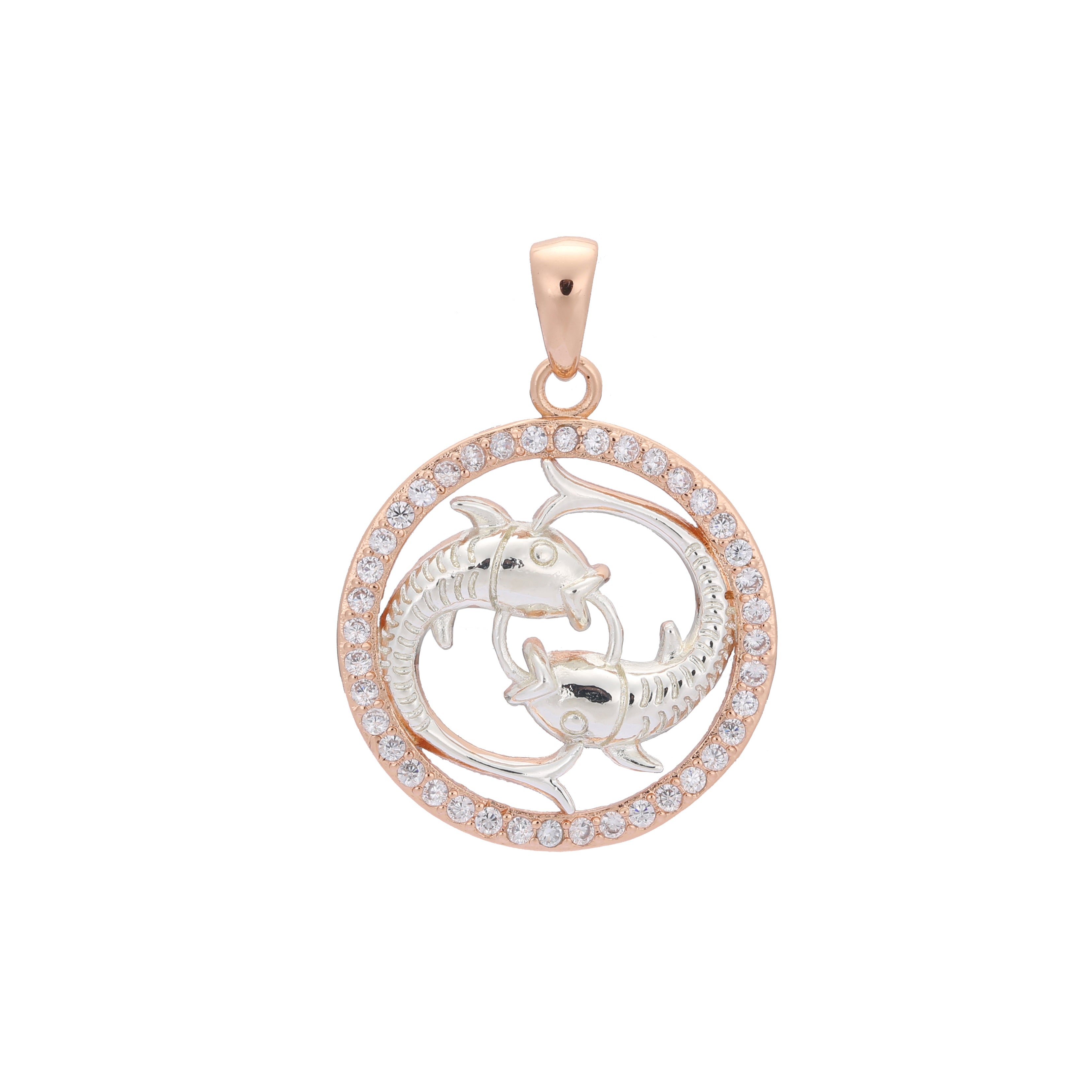 Zodiac pendant of Pisces in Rose Gold two tone, 14K Gold plating colors