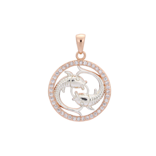 Zodiac pendant of Pisces in Rose Gold two tone, 14K Gold plating colors