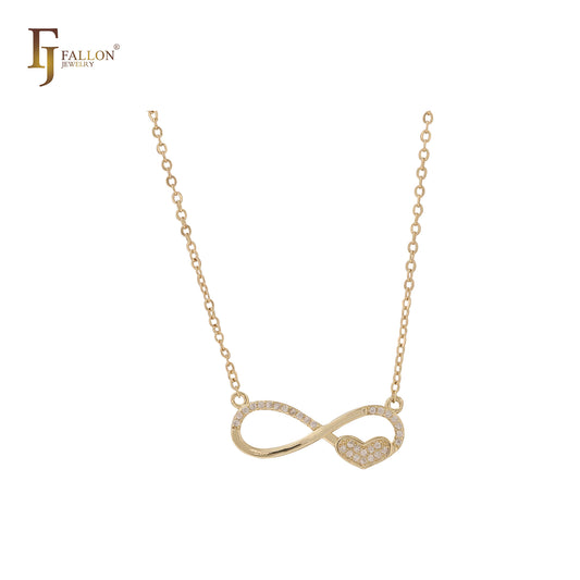 Infinity heart paved white czs 14K Gold necklace