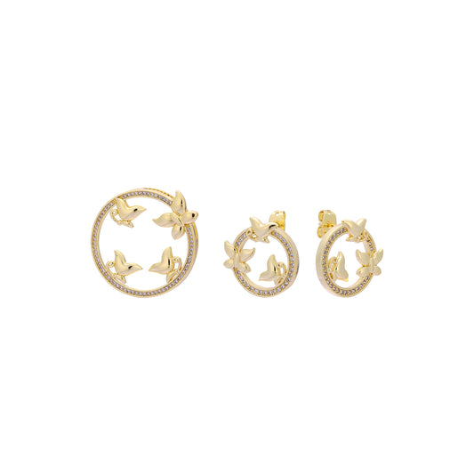 Butterflies in cirvle 14K Gold pendant jewelry set