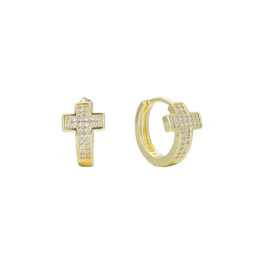Cross cluster 14K Gold huggie earrings