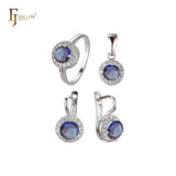 Big round colorful halo cz White Gold plated rings and pendant jewelry set