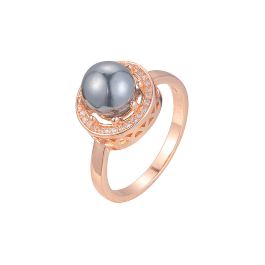 Solitaire black pearl rings in Rose Gold, 14K Gold two tone plating colors