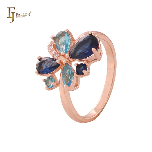 Colorful flower cluster CZs Rose Gold Rings