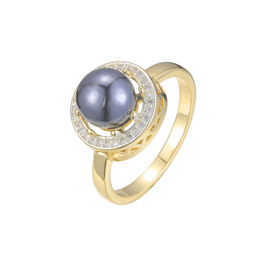 Solitaire black pearl rings in Rose Gold, 14K Gold two tone plating colors