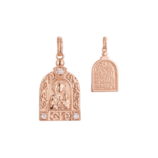 Virgin Mary of Smolensk pendant in Rose Gold, two tone, 14K Gold plating colors