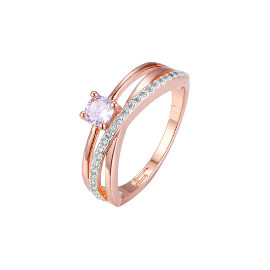 Rose Gold two tone solitaire rings paving stones