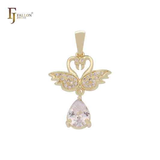 Angel wing solitaire heart 14K Gold pendant
