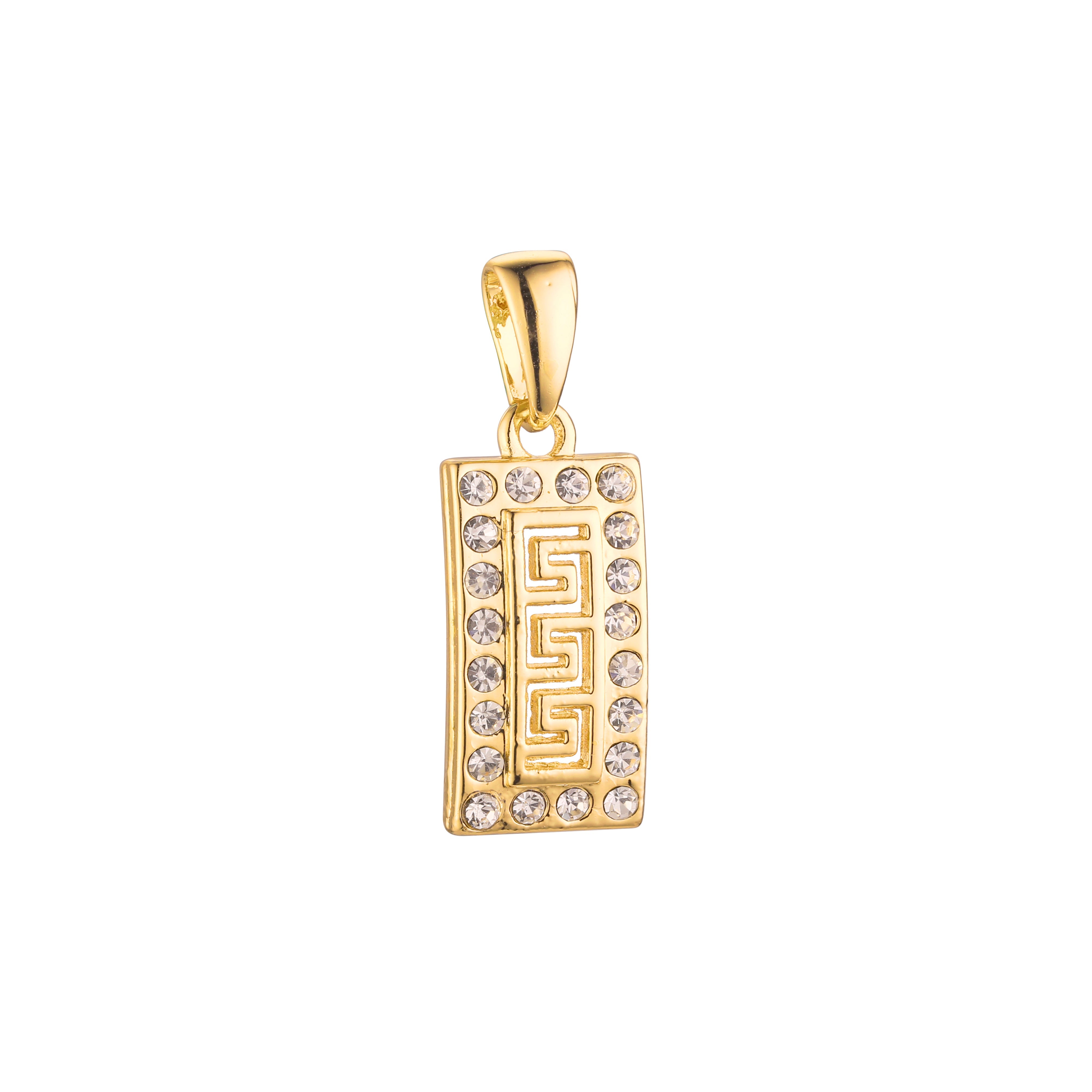 Rectangular Greek key meander 14K Gold, Rose Gold, 18K Gold Pendant