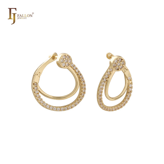 Twisted paved White CZs 14K Gold earrings
