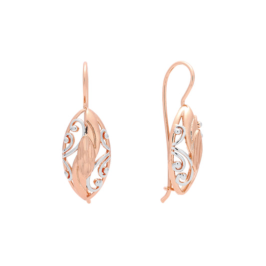 Elegant wire hook earrings in Rose Gold, two tone plating colors