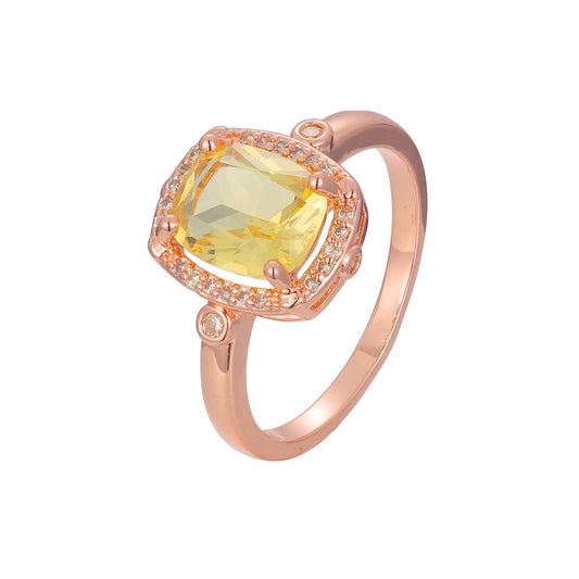 Halo emerald cut stone rings plated in Rose Gold