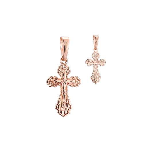 Catholic cross budded pendant in 14K Gold, Rose Gold two tone plating colors