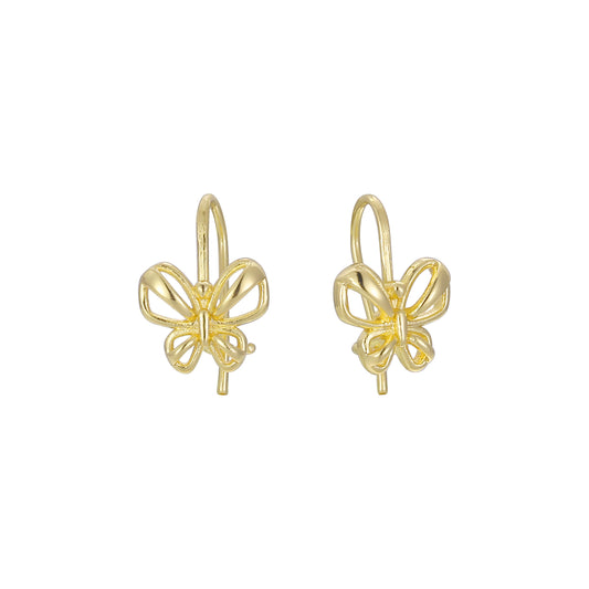 Butterfly Wire hook child earrings in 14K Gold, Rose Gold plating colors