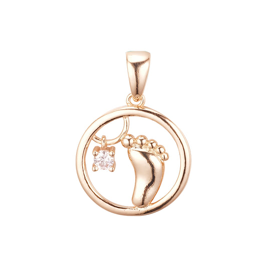 14K Gold circle pendant with feet