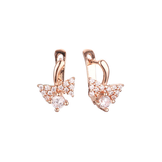 Butterfly cluster white CZs White Gold, Rose Gold child earrings