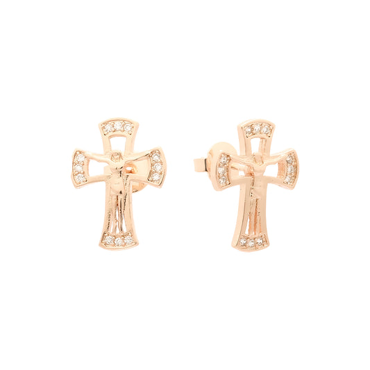 14k gold stud cross earrings