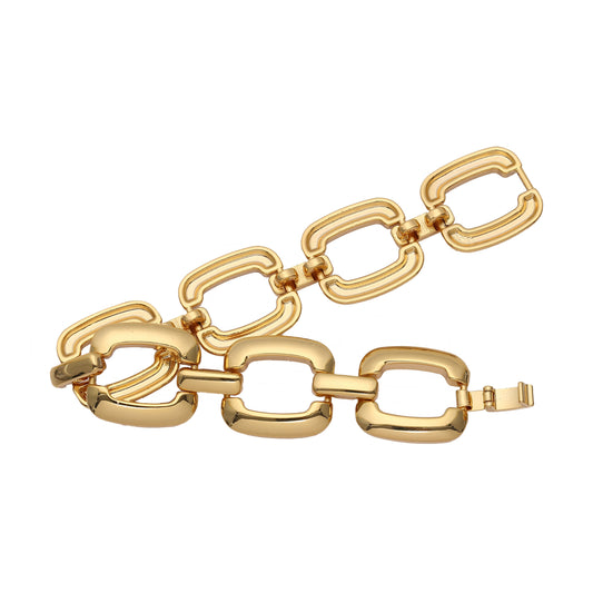 Wide half buckle Retro Italian oval link bracelets plated in 14K Gold, 18K Gold colors