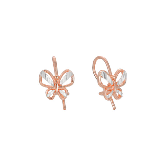 Butterfly wire hook child earrings in 14K Gold, Rose Gold, two tone plating colors