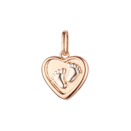 Rose Gold two tone pendant with baby feet in a heart