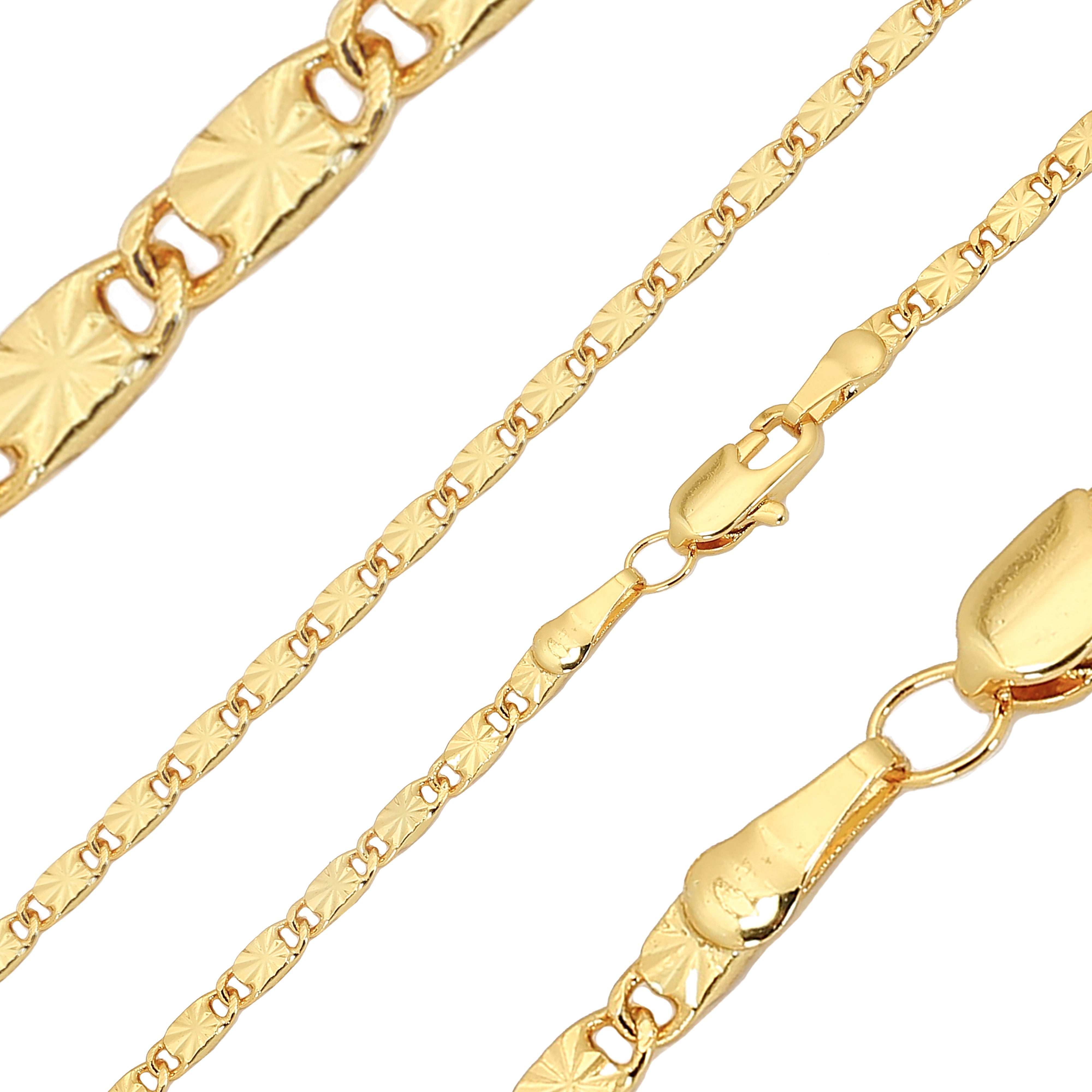 .Classic solid snail link sunburst hammered chains plated in White Gold, 14K Gold, Rose Gold, two tone