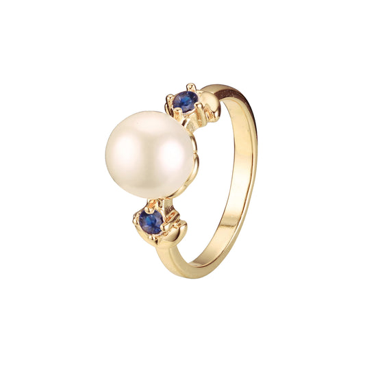 Solitaire pearl sided with 2 stones rings in 14K Gold, Rose Gold plating colors