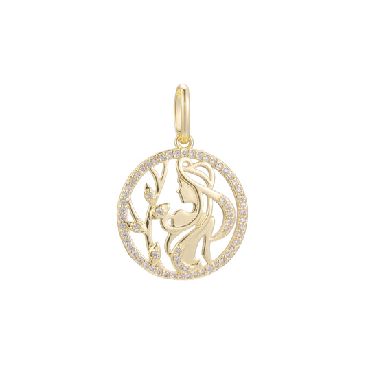 Young lady halo pendant in 14K Gold, Rose Gold two tone plating colors