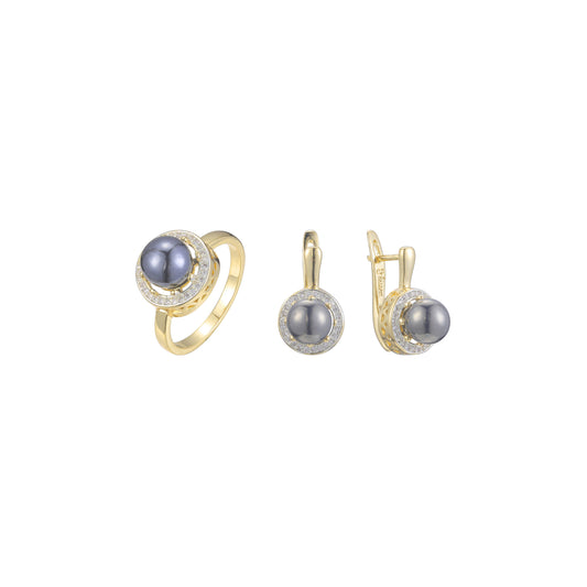 14K Gold two tone set with stone