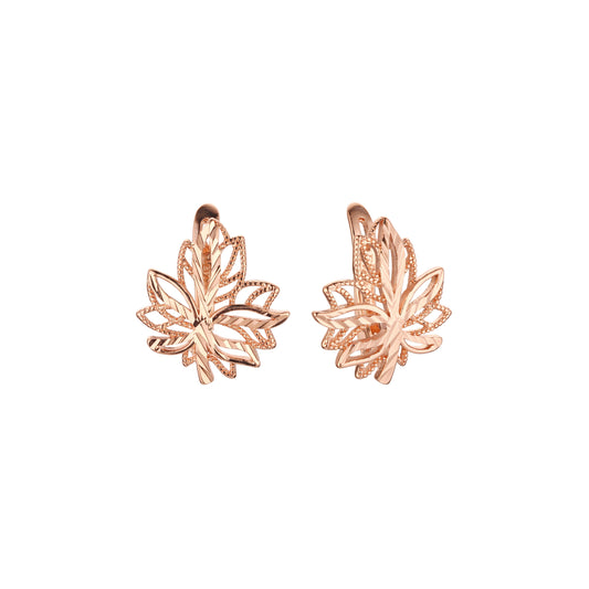 .Maple leaves earrings in Rose Gold, two tone plating colors