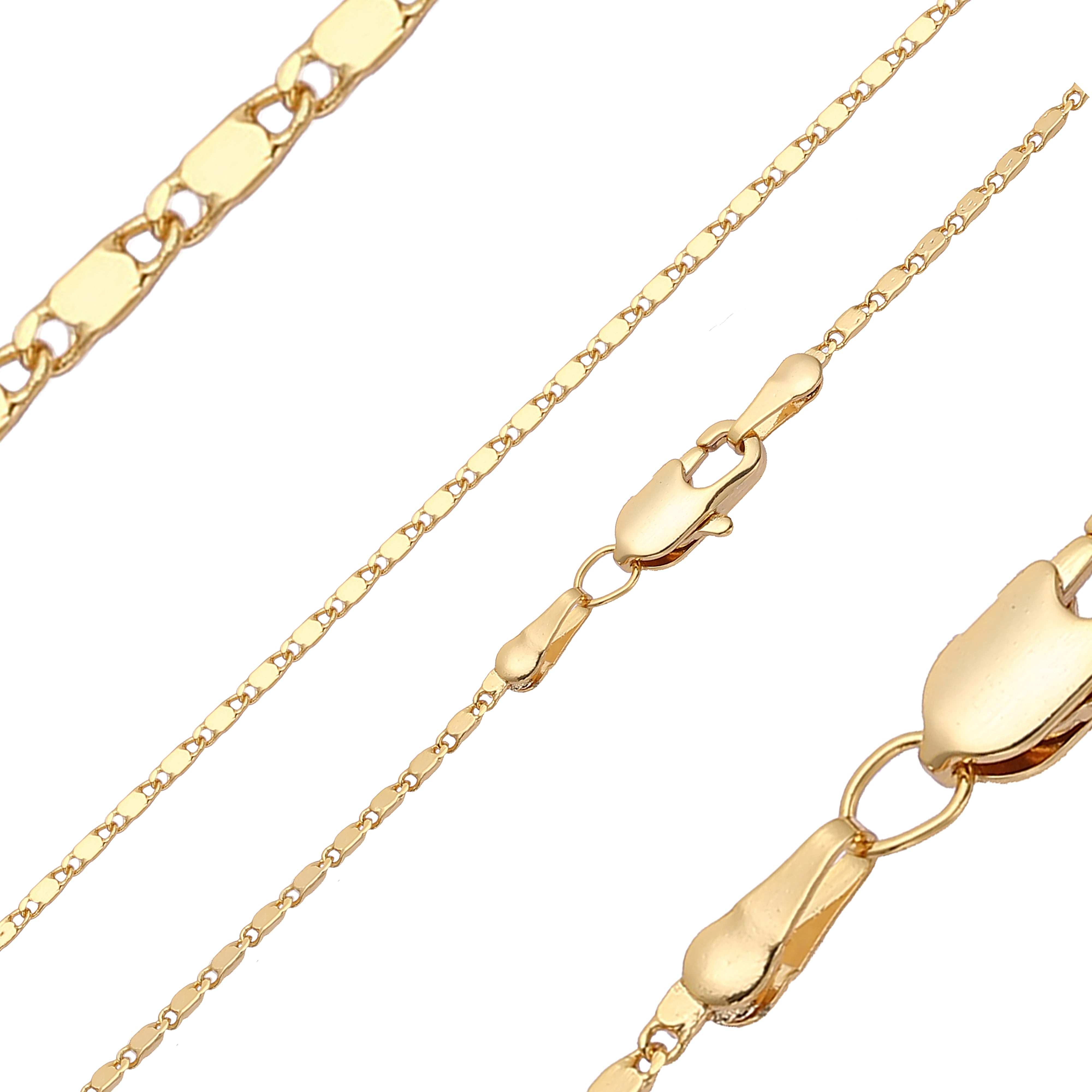 Slim solid snail link polished chains plated in 14K Gold, Rose Gold