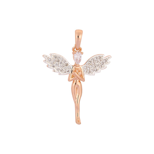 Angel wings cluster white cz Rose Gold two tone pendant