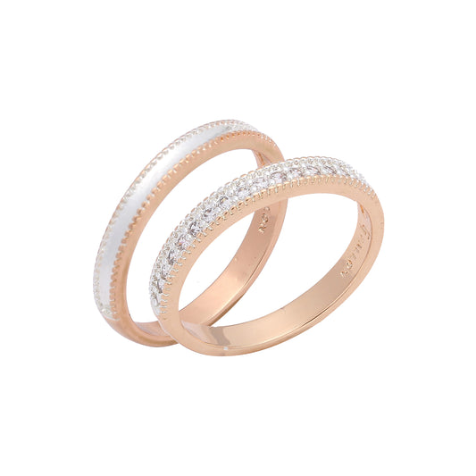 Double paved white CZs cluster 14K Gold two tone Stacakble rings