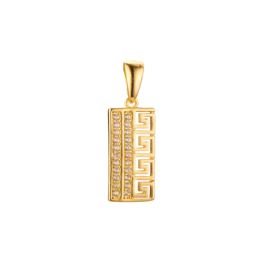 Greek key meander pendant in 18K Gold, Rose Gold, 14K Gold plating colors