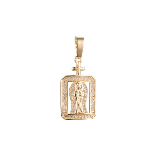 The Cross with Virgin Mary of Guadalupe Pendant plated in 14K Gold colors