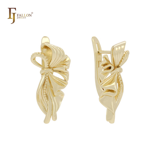 Luxurious Ribbon designed Rose Gold, White Gold, 14K Gold Clip-On Earrings