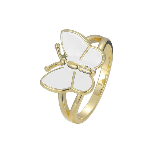 Anéis da moda borboleta banhados em ouro 14K