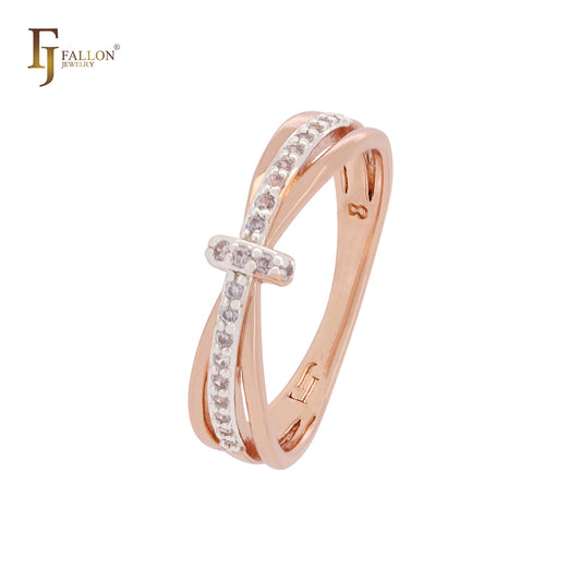 Triple bands in one paved white CZs 585 Rose Gold two tone wedding band Rings