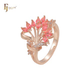 Роскошный цветущий красный цветок, модные кольца с CZ из 14-каратного золота, 18-каратного золота и розового золота