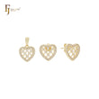 Petit tiny Net cluster white CZs heart shape 14K Gold Jewelry Set with Pendant and Stud Earrings