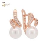 Pearl covered white CZs Rose Gold, 14K Gold Clip-On Earrings