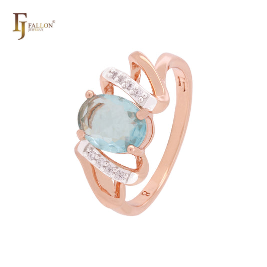Solitaire Lake Blue CZ Rose Gold two tone Engagement Rings