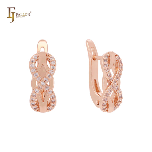 Infinity eternity halo paved white CZs geometric Rose Gold Clip-On Earrings