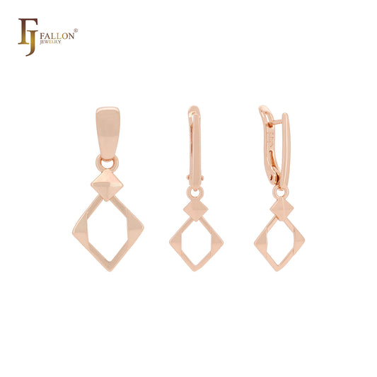 Rombus under a Rombus dangling 585 Rose Gold Jewelry Set with Pendant