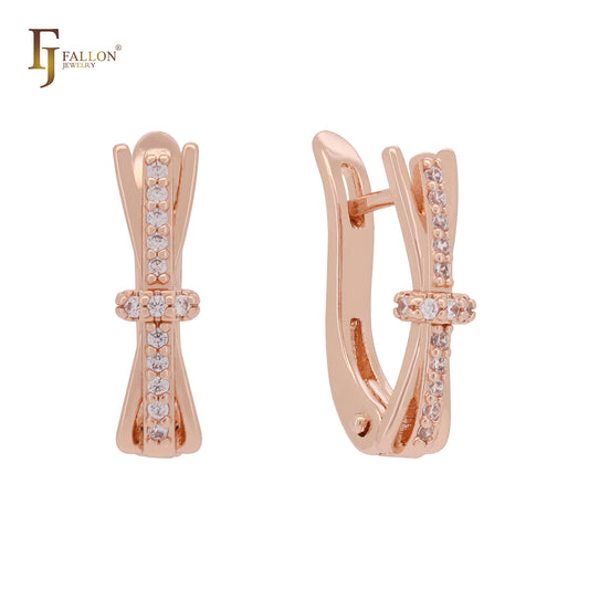 Cluster white CZs knot Rose Gold Clip-On Earrings